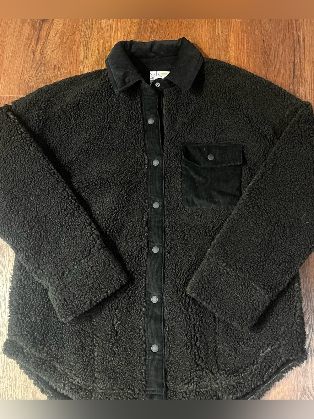 NWT Aerie Offline Sherpa Corduroy Snap Front Shacket Black Medium Gorpcore